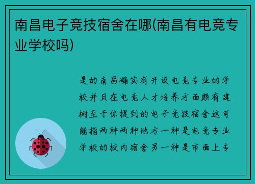 南昌电子竞技宿舍在哪(南昌有电竞专业学校吗)
